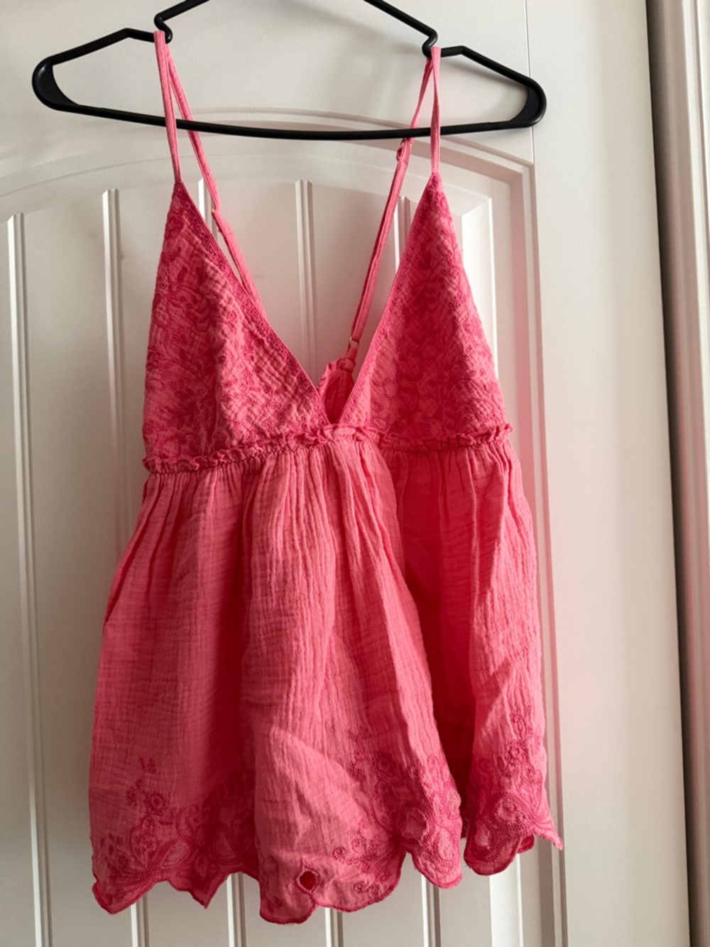 Free People Pink Lace-Trim Sleeveless Babydoll Top